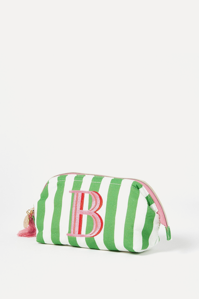 Quentin Alphabet Green Striped Makeup Bag from Oliver Bonas