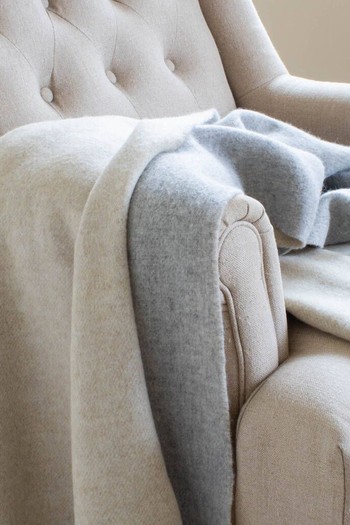 Pale Beige And Grey Merino Lambswool Throw