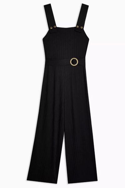 Ribbed Belted Pinafore Jumpsuit