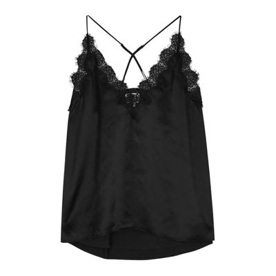 Black Lace-Trimmed Silk Top from CAMI NYC