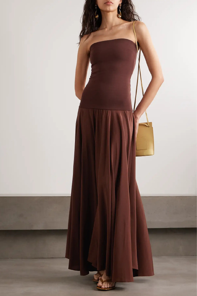 Illi Strapless Knitted & Silk Crepe De Chine Maxi Dress  from Esse Studios