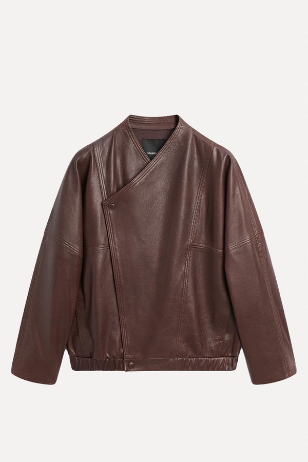 Asymmetric Nappa Leather Bomber Jacket