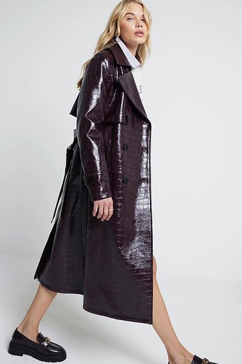 Faux Leather Croc Embossed Trench Coat from River Island