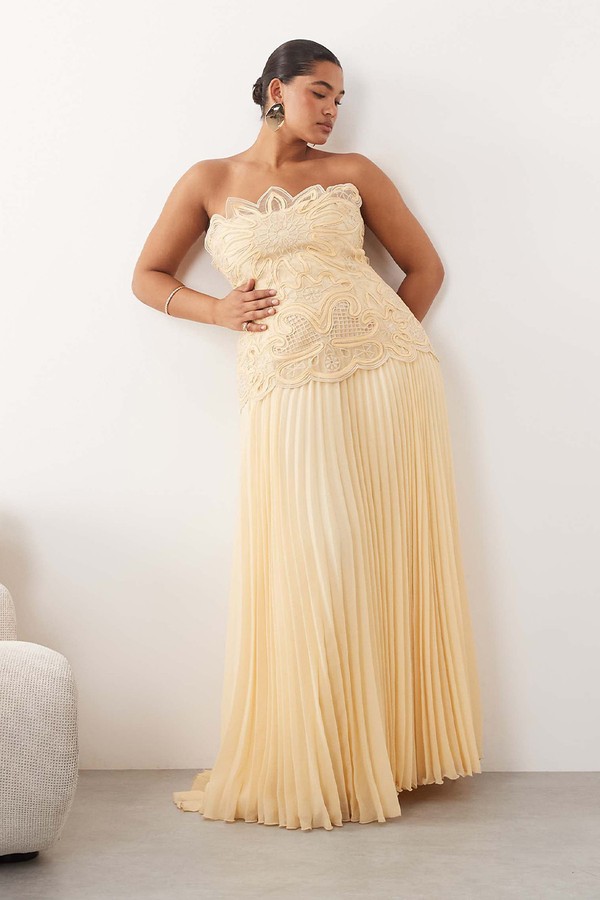 Abstract Cutwork Bandeau Maxi Dress With Pleat Skirt from ARRANGE