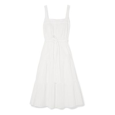 Belted Pleated Pointelle-Trimmed Cotton Midi Dress from Michael Kors
