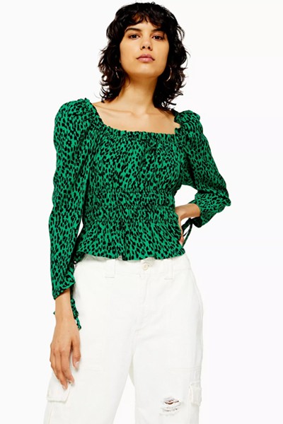 Leopard Ruched Prairie Blouse