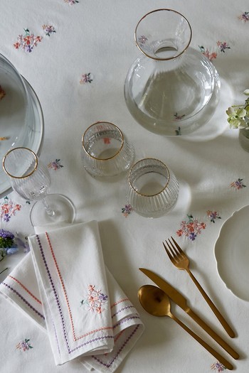 Embroidered Floral Cotton Linen Tablecloth from La Redoute