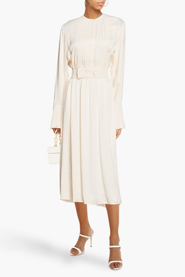 Belted Pintucked Satin-Twill Midi Dress from Claudie Pierlot 