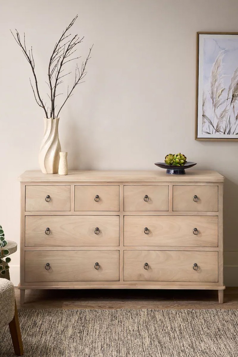 Light Natural Sadie Solid Mango Wood 8 Drawer Chest of Drawers
