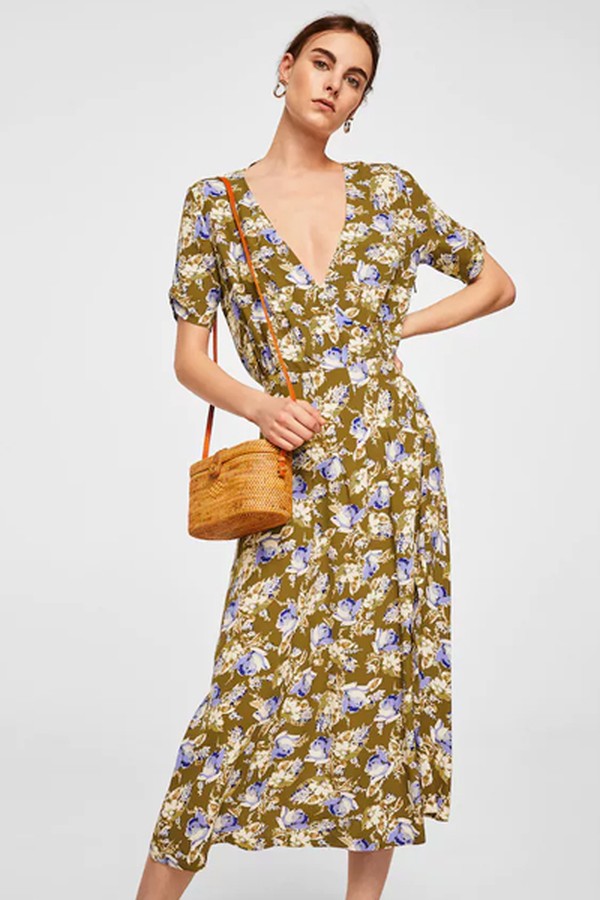 Floral Wrap Neckline Dress from Mango