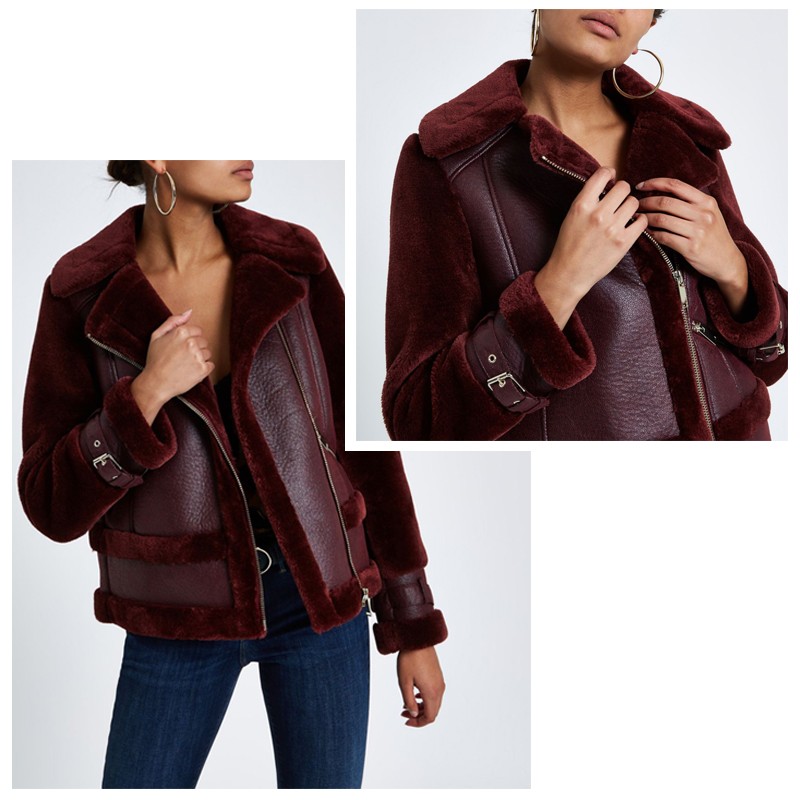 Dark Purple Faux Fur Aviator Jacket, £75