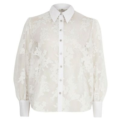 White Printed Organza Long Sleeve Shirt from River Island