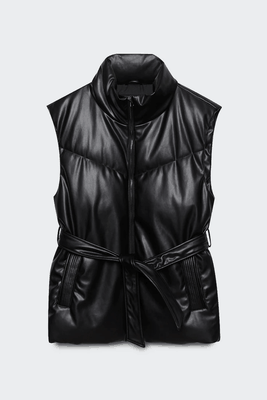 Faux-Leather Puffer Gilet With Belt from Stradivarius