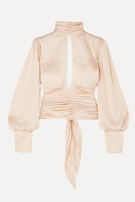 Night Out Open-Back Ruched Satin Blouse from Oresund Iris