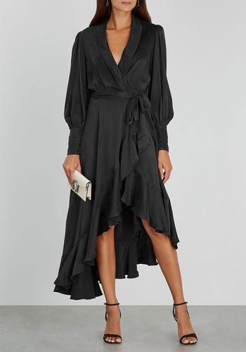 Black Ruffe-Trimmed Silk Wrap Dress from Zimmermann