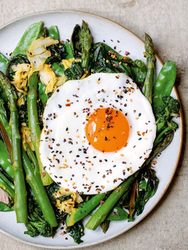 Miso Stir-Fried Greens With A Fried Egg