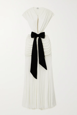 Open-Back Ruched Satin-Trimmed Jersey Dress from Loewe