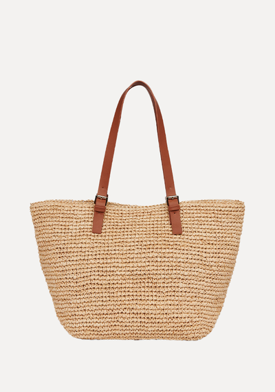 Teya Buckle Handle Straw Tote