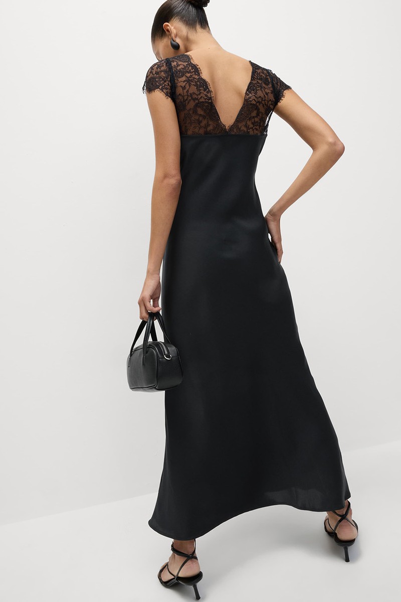 Lace V-Neck Midi Slip Dress