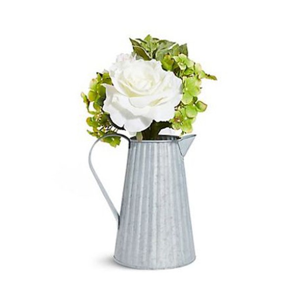 Rose and Hydrangea in Tin Jug