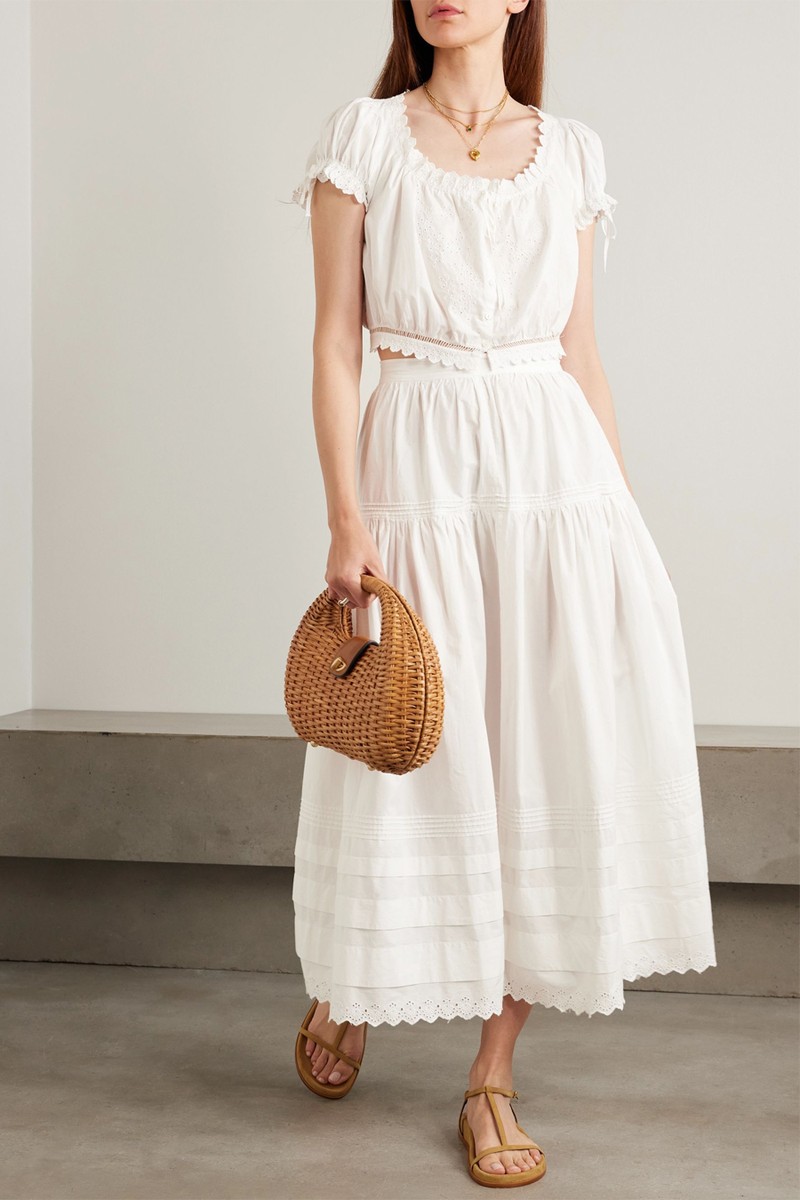 Sebastiane Broderie Anglaise-Trimmed Organic Cotton-Poplin Midi Skirt from Dôen