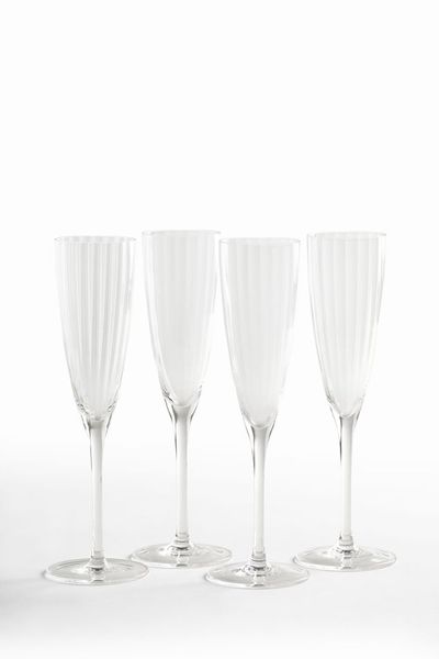 Set of 4 Fluted Champagne Flute Glasses