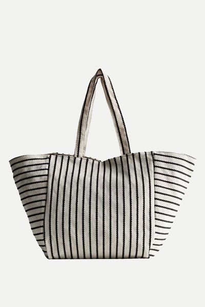 Fine Stripe Slouch Tote Bag