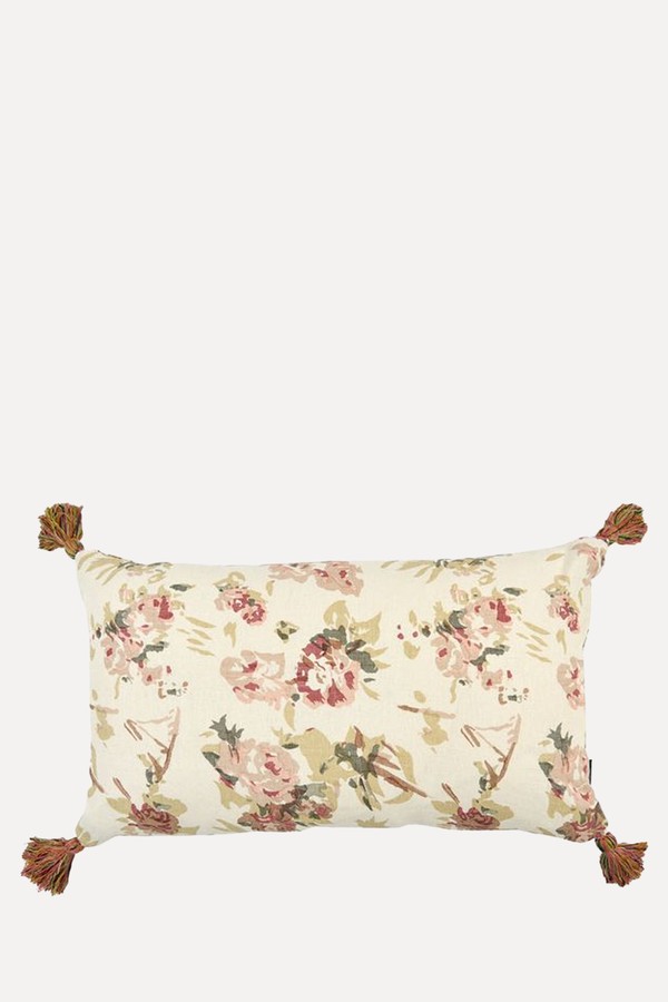 Petal & Sketched Stripe Gold Cushion With Tassels from Penny Morrison