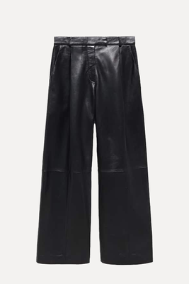 High-Waist Straight Leather Trousers from Mango