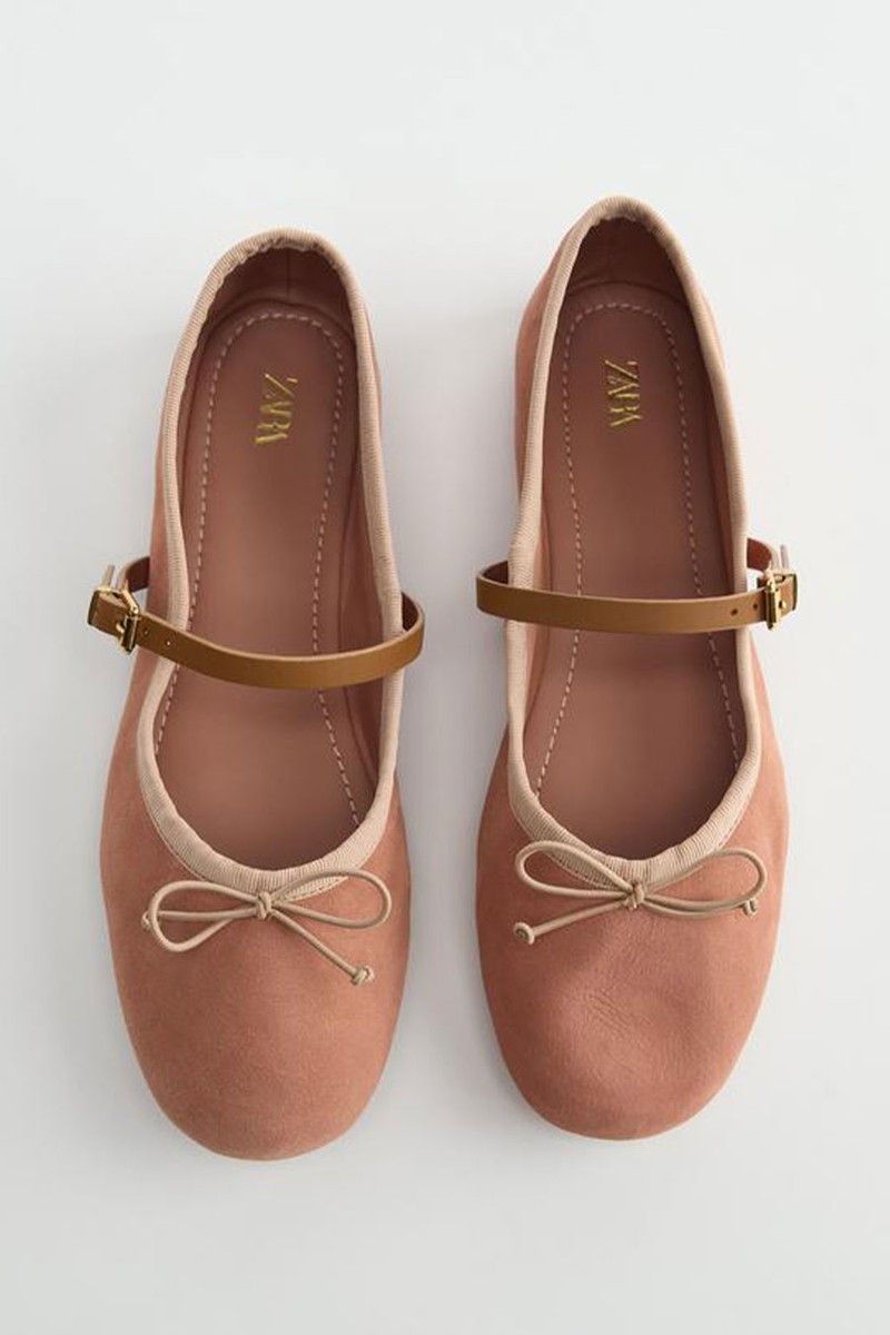Suede Ballerinas With Strap from Zara