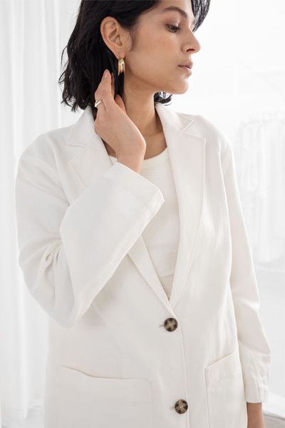 Oversized Tortoise Button Linen Blend Blazer from & Other Stories