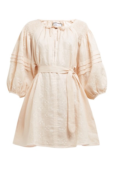 Innika Choo Dot-embroidered Puff-sleeve Linen Mini Dress from Innika Choo