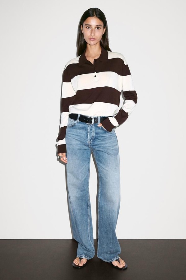 Striped Knit Sweater With Polo Collar from Massimo Dutti