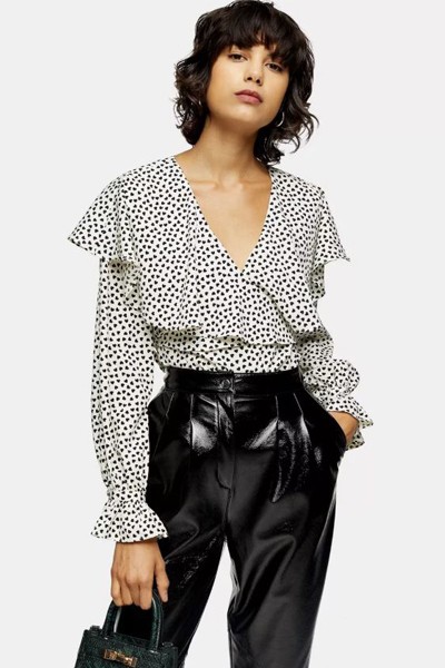 Black & White Heart Print Long Sleeve Blouse