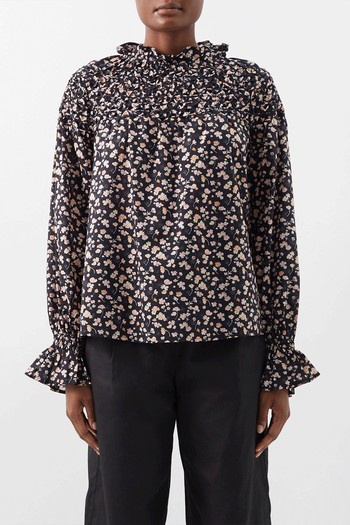 Majorelle Smocked Floral Cotton-Lawn Top from Merlette