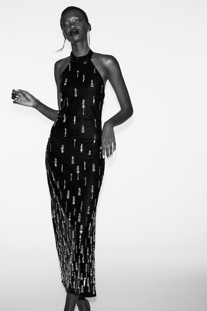 Beaded Velvet Halter Midi Dress from Zara