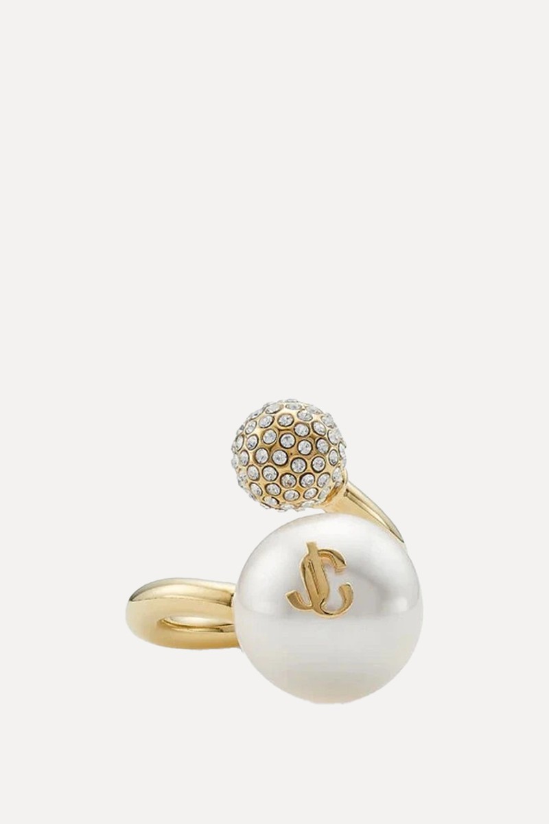 Auri Ring Gold-Finish Metal Pearl & Crystal Ring