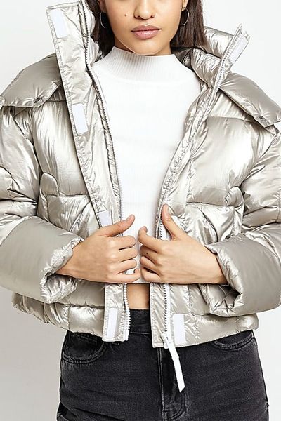 Silver Hooded Reflective Puffer Jacket from River Island