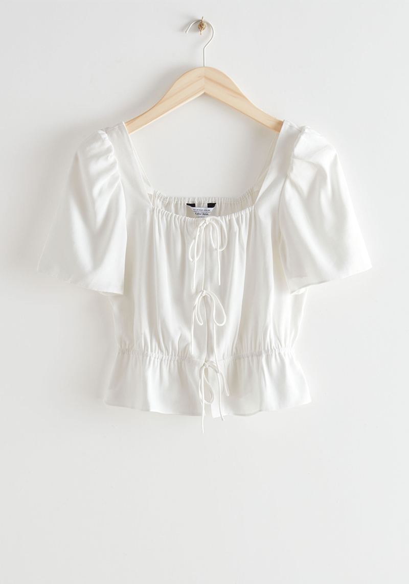 Puff Sleeve Spaghetti Tie Top