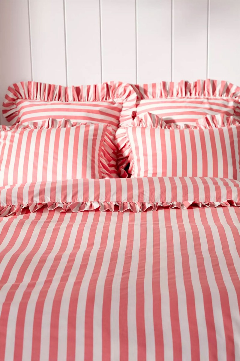 Cotton Striped Ruffle Printed Duvet Cover from Maeve