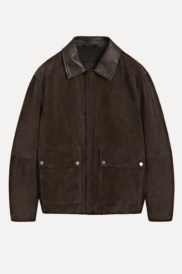 Suede Leather Jacket With Collar Detail