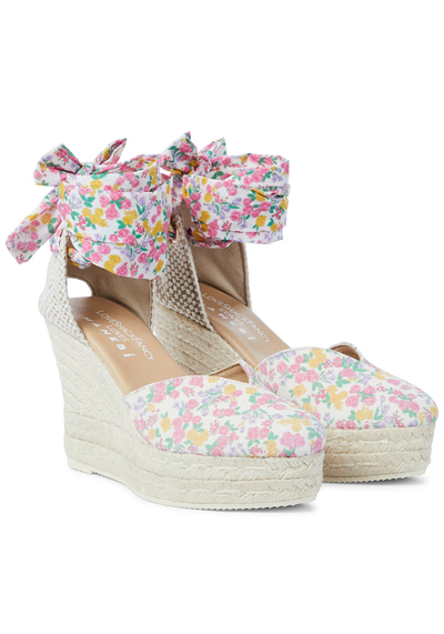 Floral Leather-Trimmed Wedge Espadrilles from LoveShackFancy X Manebi 