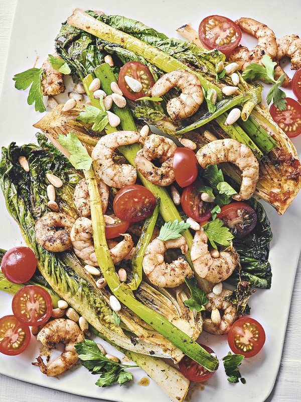 Harissa Prawns With Cos Lettuce & Onions
