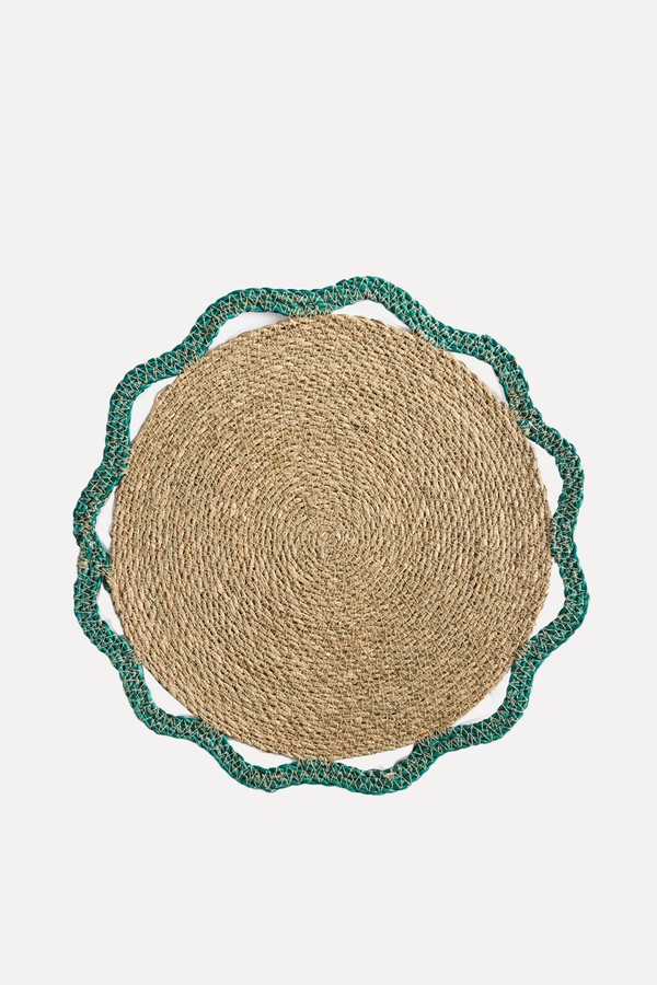 Set of 2 Teal Woven Seagrass Placemats