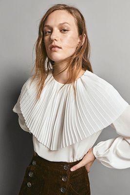 Limited Edition Silk Blouse with Pleated Capelet from Massimo Dutti 