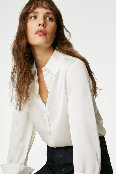 Satin Collared Long Sleeve Shirt