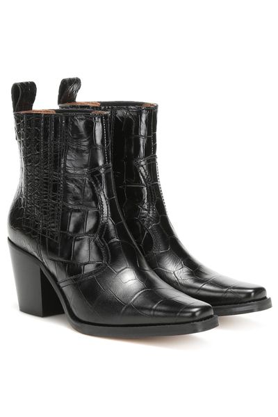 Western Croc-Effect Leather Ankle Boots from Ganni