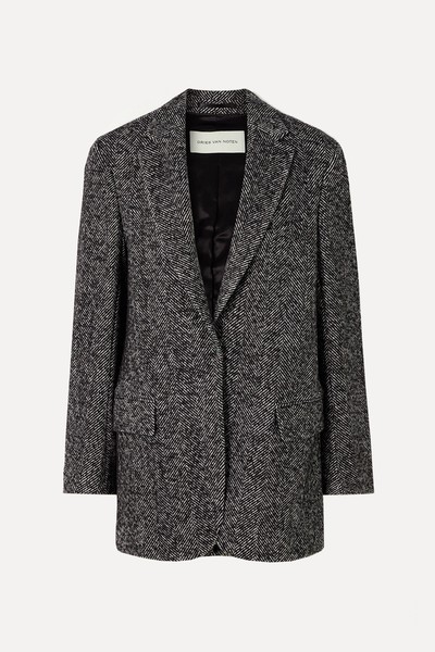 Oversized Herringbone Wool-Blend Blazer from Dries Van Noten