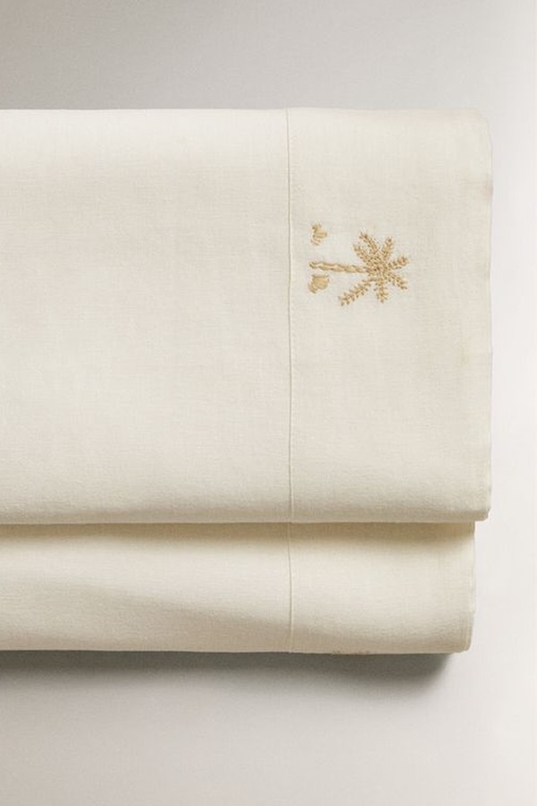 Flat Sheet With Embroidered Palm Trees from Zara