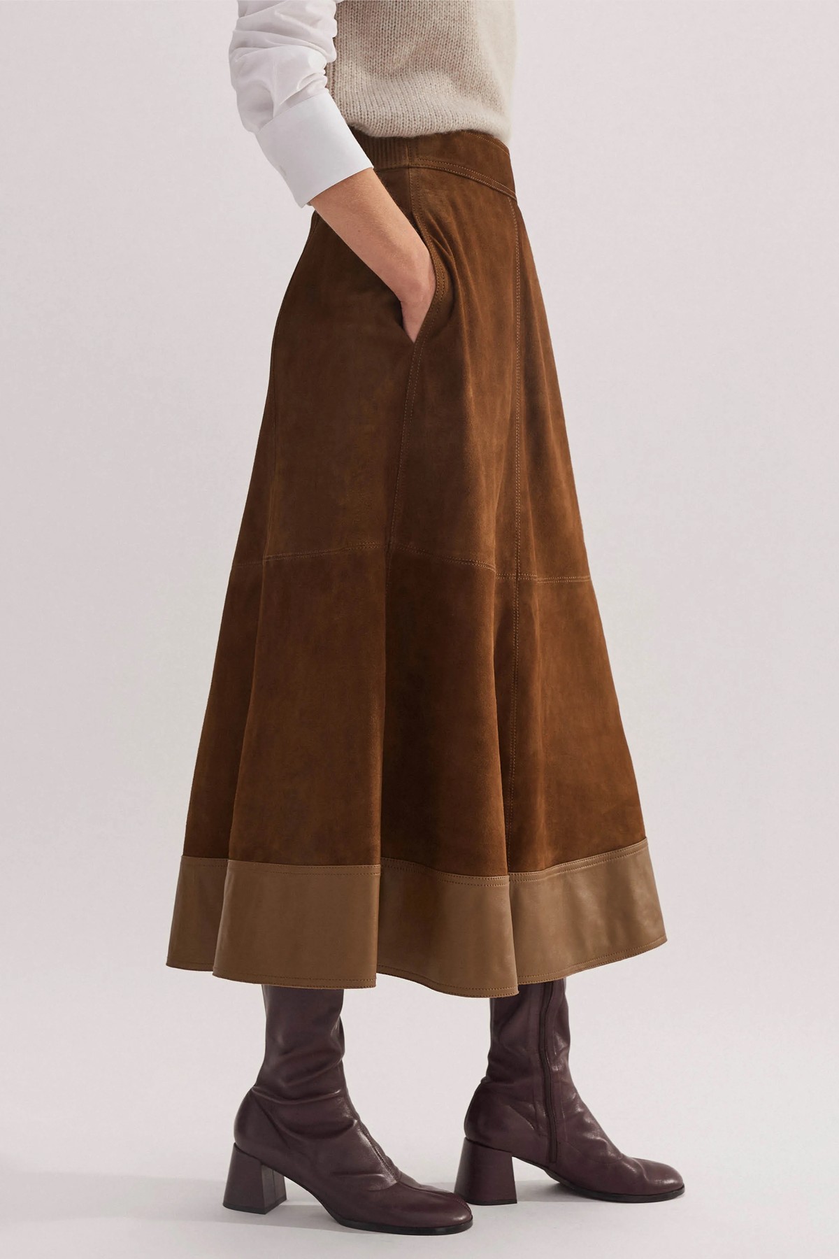 Suede Mix High-Waisted Midi Skirt from ME+EM